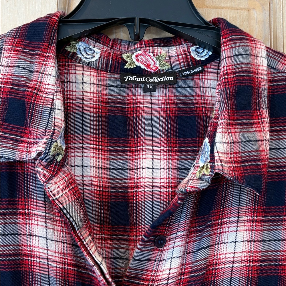 Tolani Embroidered Red and Blue Plaid Shirt Size 3X - Picture 5 of 11